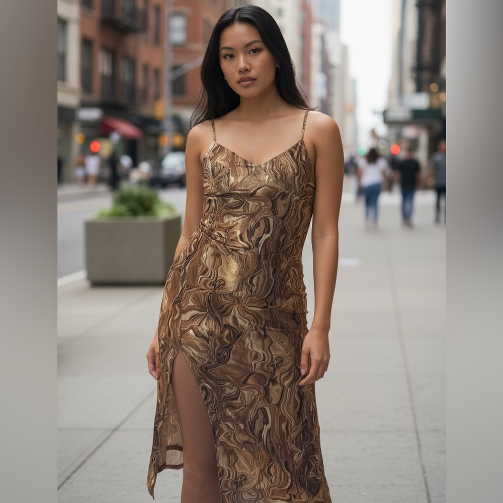 Timing Abstract Brown Pattern Dress